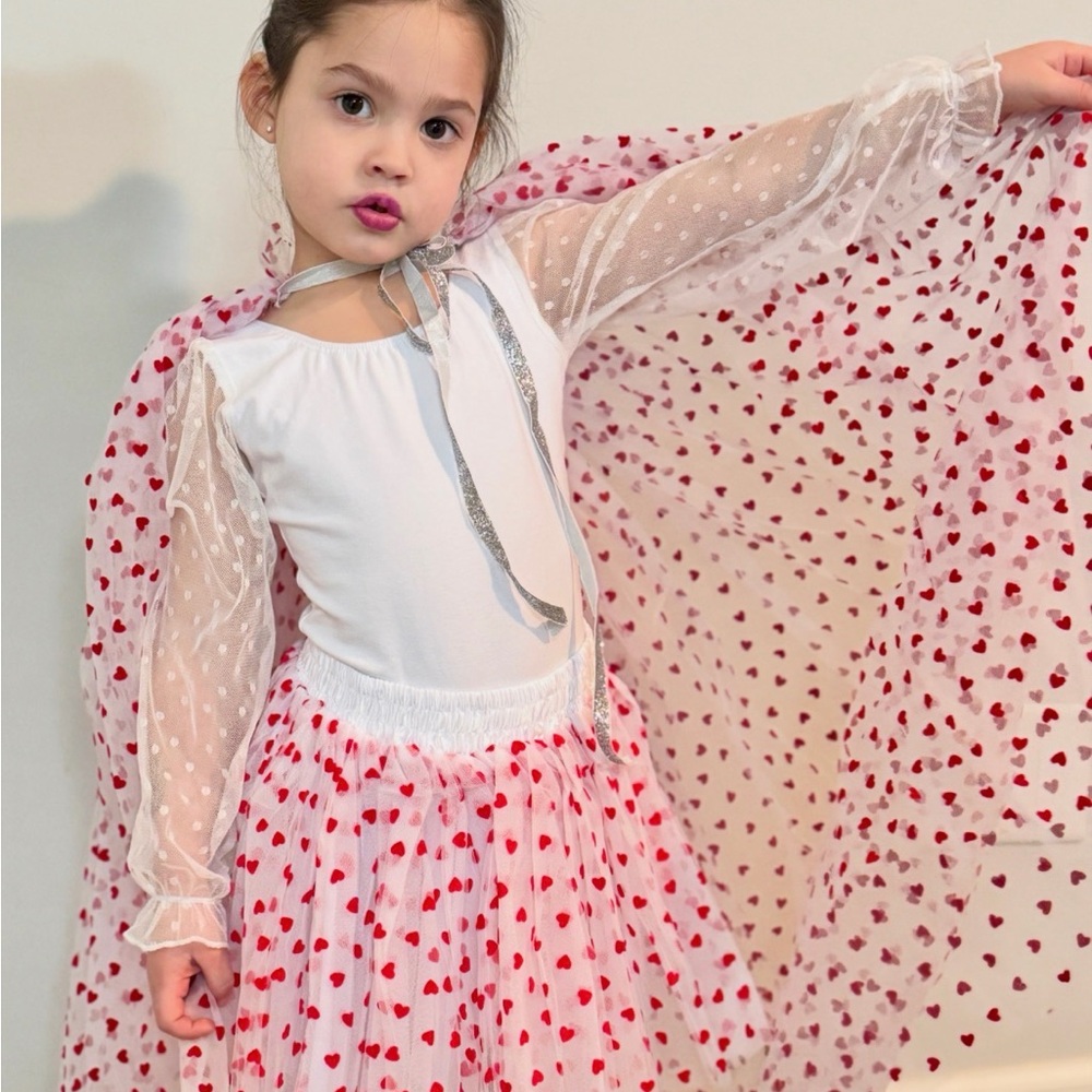 Velvet Heart Patterned Kids Dress-up Cape